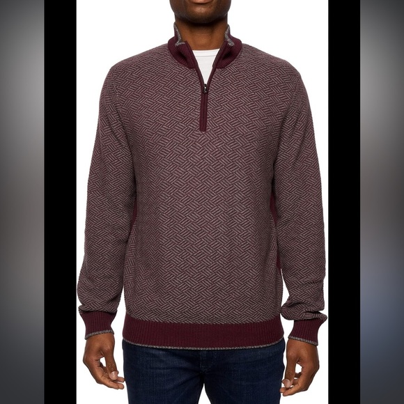 Robert Graham Rhett Burgundy 1/4 Zip Merino Cotton Blend Sweater size 3XL - Picture 1 of 6